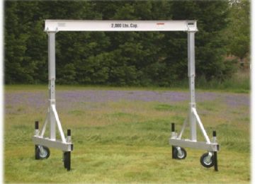 EC&MW All terrain aluminum gantries come in 1k to 6K capacities. shown here on a compound slope is a 2,000 lb cap.